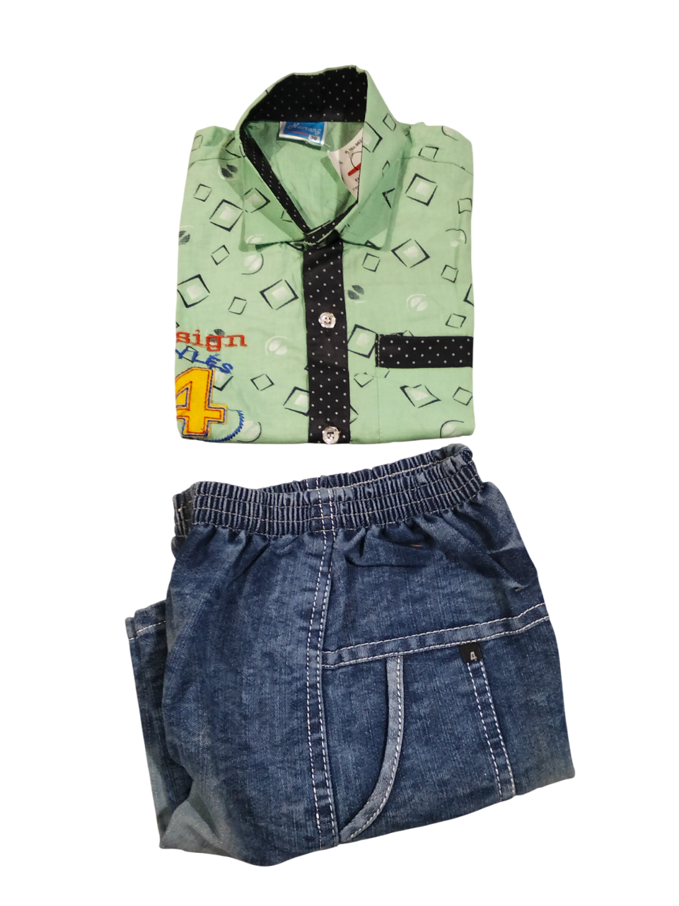 Teal Strip Shirt & Faded Denim Set D.children wear A B.4930 Teal Strip Shirt & Faded Denim Set D.children wear A B.4930