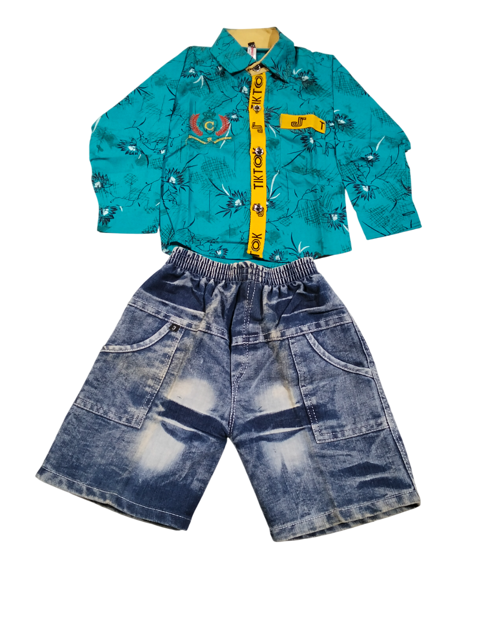 Teal Strip Shirt & Faded Denim Set D.children wear A B.4930 Teal Strip Shirt & Faded Denim Set D.children wear A B.4930