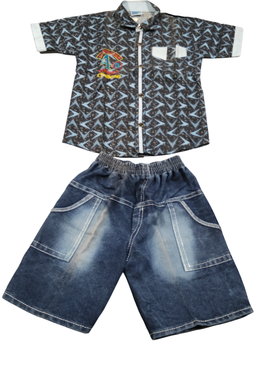 Teal Strip Shirt & Faded Denim Set D.children wear A B.4930 Teal Strip Shirt & Faded Denim Set D.children wear A B.4930