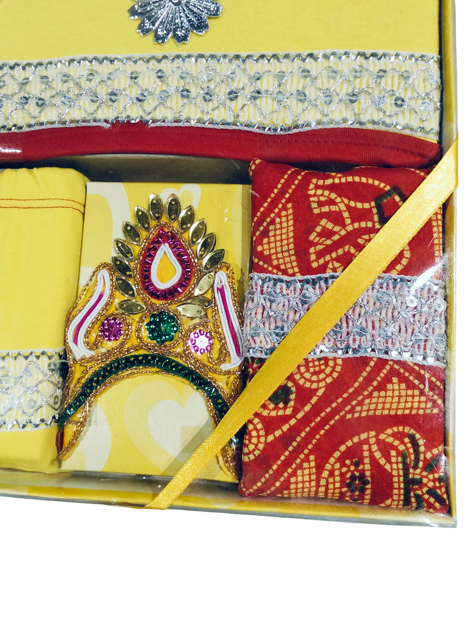 Laddu Gopal Yellow Traditional Dress Set with Crown and Accessories (Gift Pack) D.24/6 B.3929 Laddu Gopal Yellow Traditional Dress Set with Crown and Accessories (Gift Pack) D.24/6 B.3929