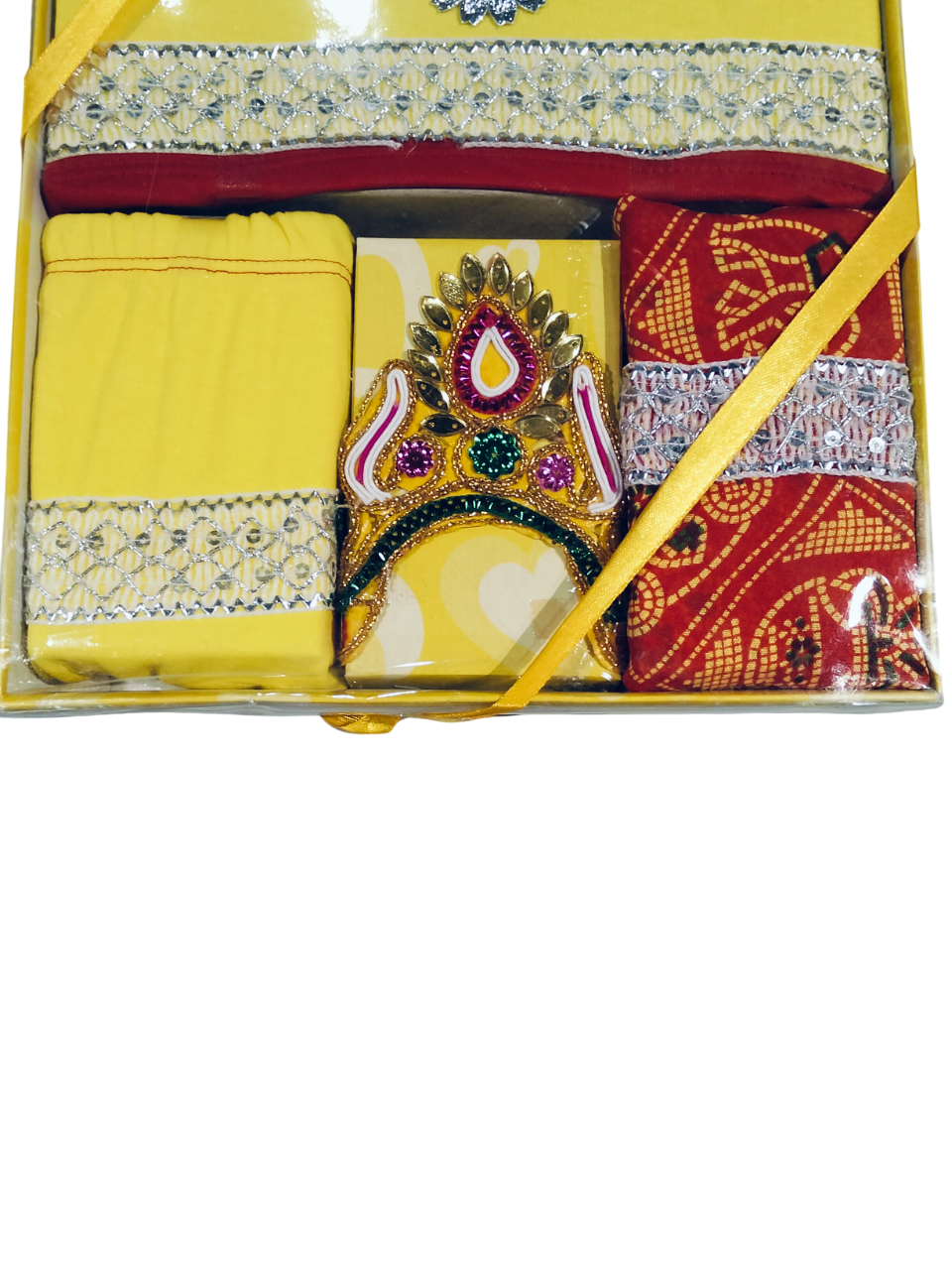 Laddu Gopal Yellow Traditional Dress Set with Crown and Accessories (Gift Pack) D.24/6 B.3929 Laddu Gopal Yellow Traditional Dress Set with Crown and Accessories (Gift Pack) D.24/6 B.3929