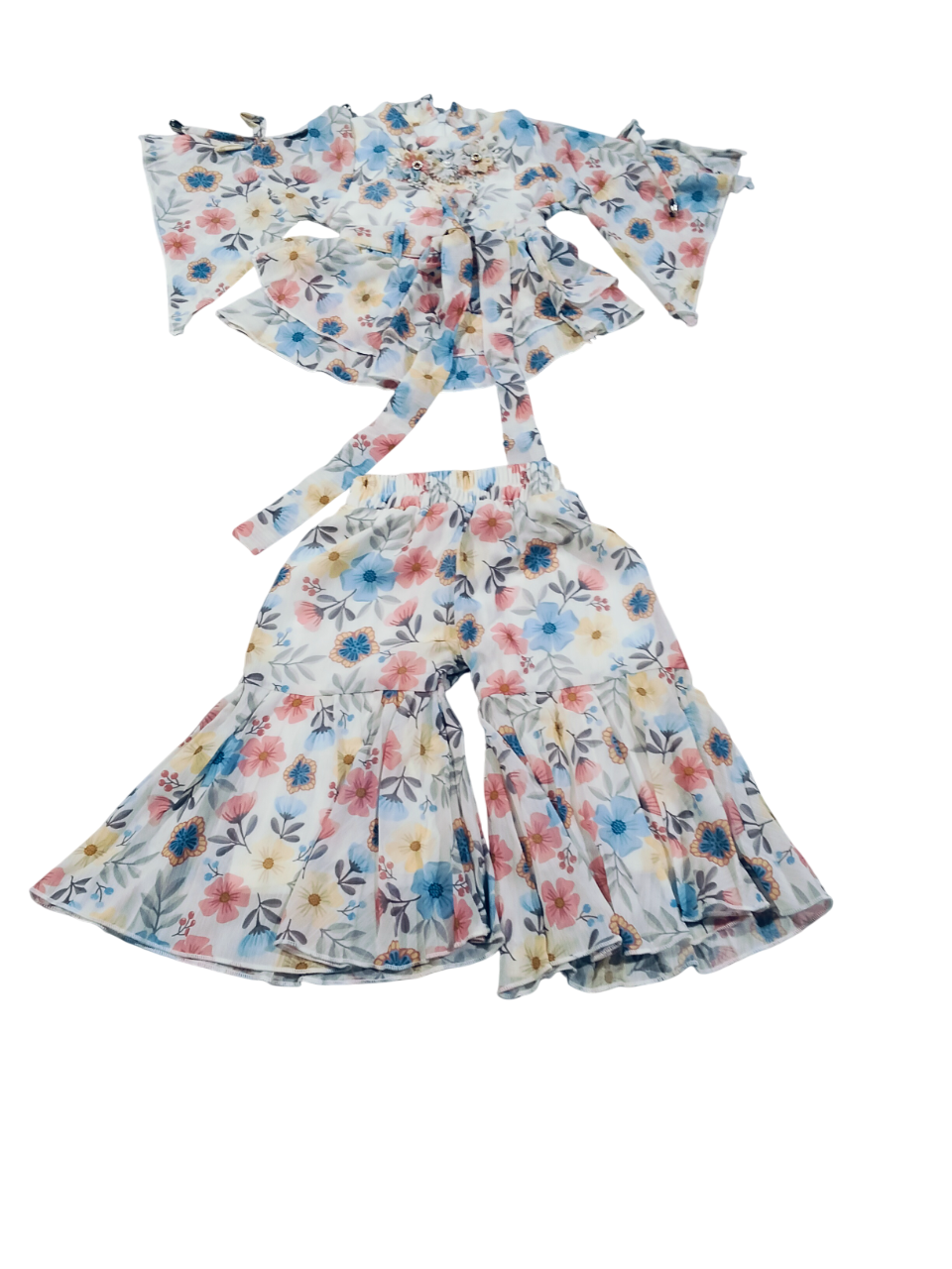 Floral Flare-Sleeve Top & Sharara Pants Set for Girls D.14.1237 B.1278 Floral Flare-Sleeve Top & Sharara Pants Set for Girls D.14.1237 B.1278
