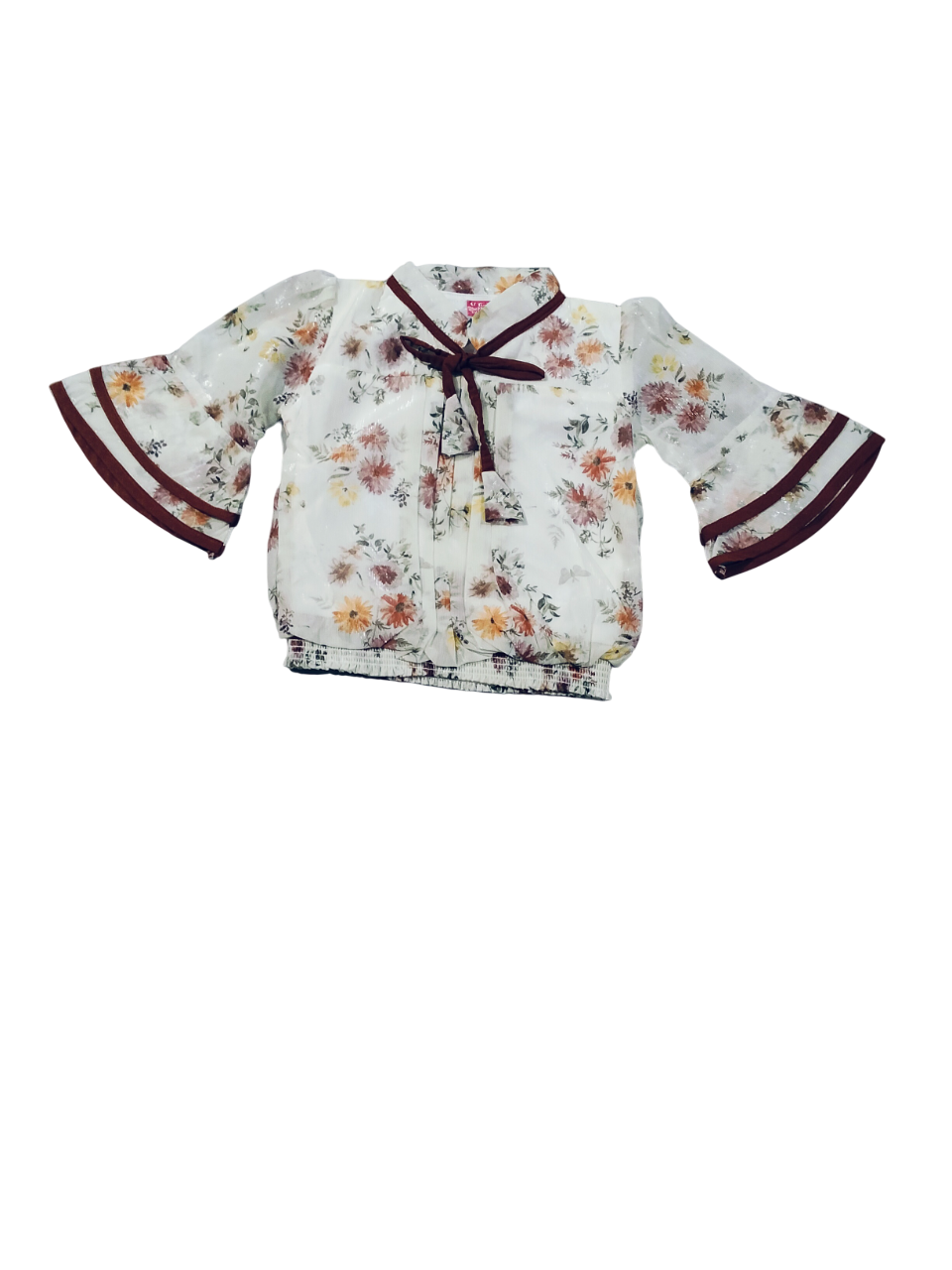 Elegant Floral Top & Rust Pleated Skirt Set for Girls D.11.015V B.1258 Elegant Floral Top & Rust Pleated Skirt Set for Girls D.11.015V B.1258