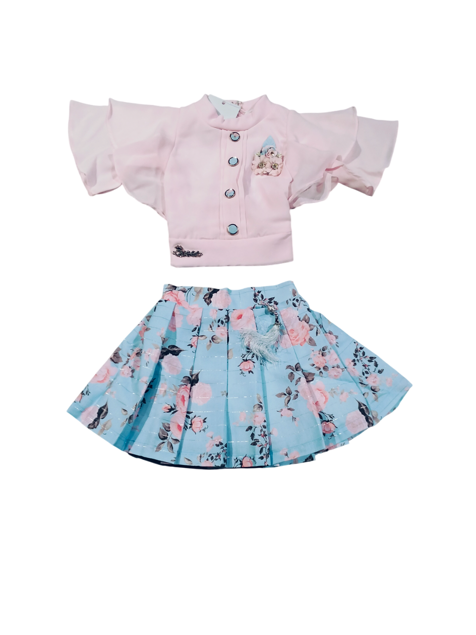 Blush Pink Top & Sky Blue Floral Skirt Set D.16.1225 B.1290 Blush Pink Top & Sky Blue Floral Skirt Set D.16.1225 B.1290