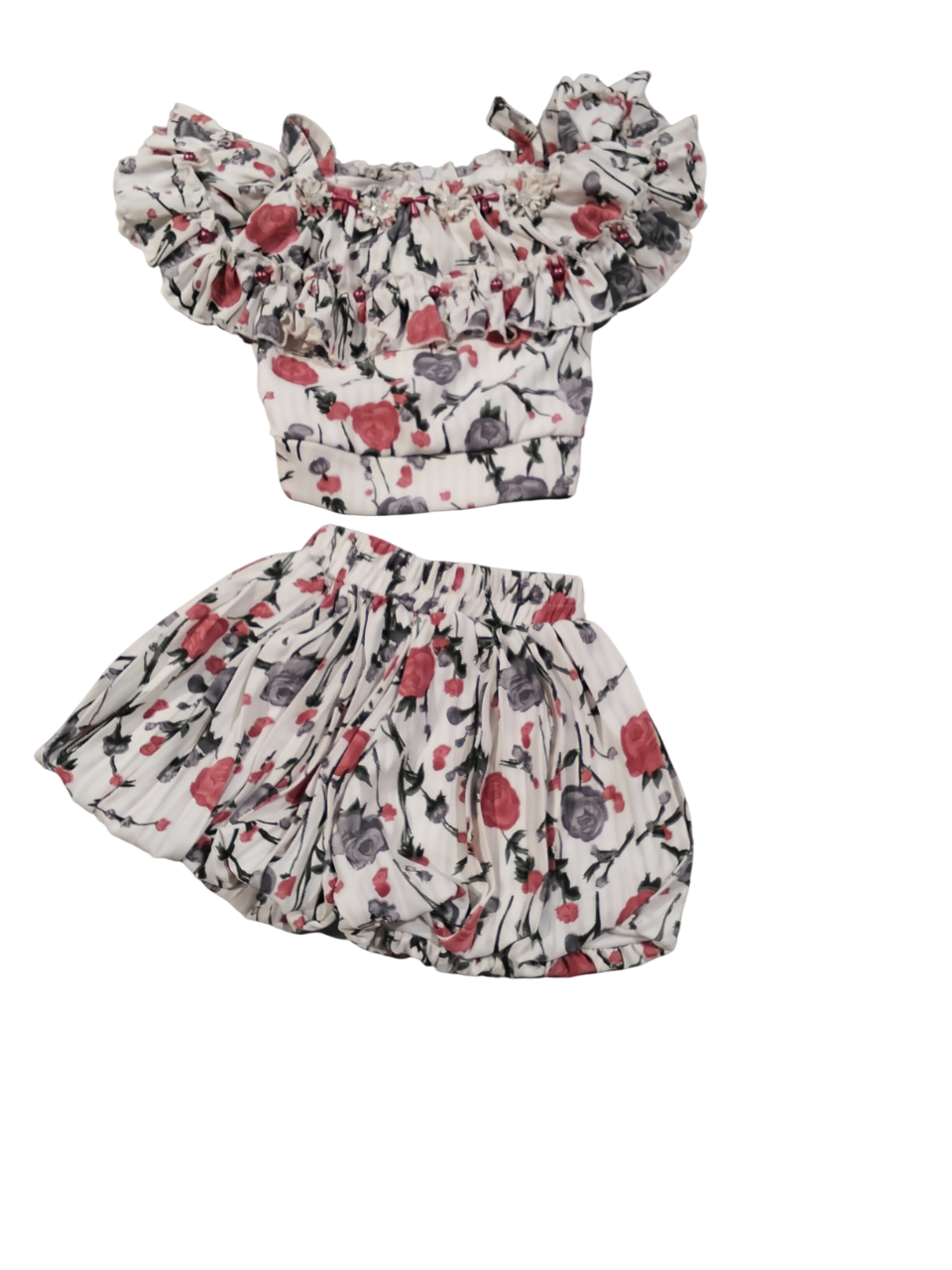 Floral Off-Shoulder Ruffle Top & Skirt Set for Baby Girls D.24.1039 B.1343 Floral Off-Shoulder Ruffle Top & Skirt Set for Baby Girls D.24.1039 B.1343