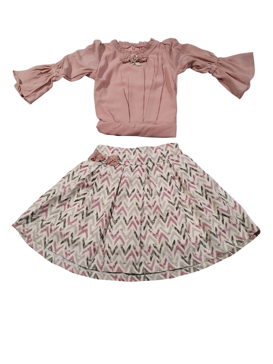Green Top with Printed Geometric Skirt D.001 B.1190 Green Top with Printed Geometric Skirt D.001 B.1190