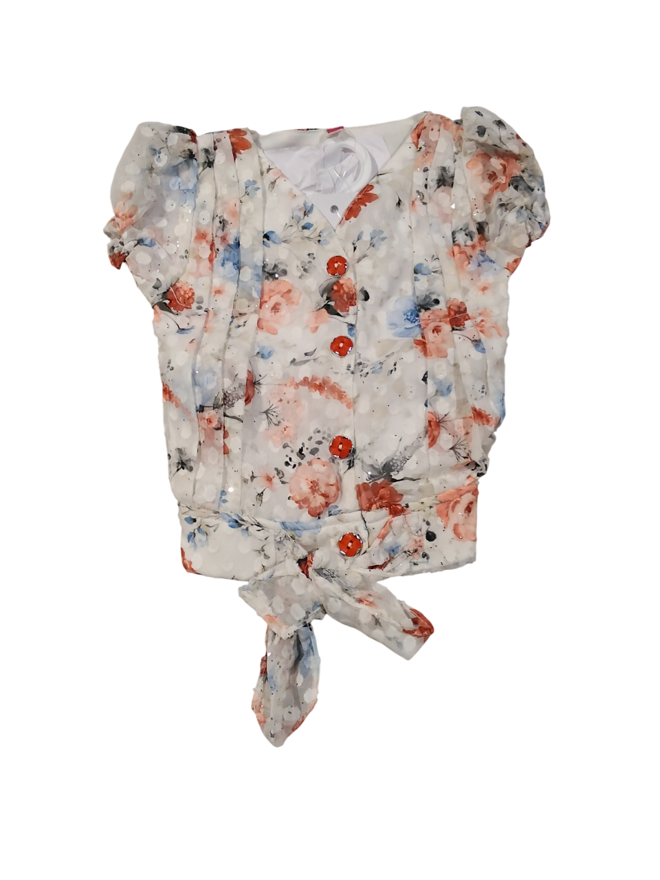 Floral Tie-Up Top & Rust Orange Skirt Set for Girls D.10.304A B.1247 Floral Tie-Up Top & Rust Orange Skirt Set for Girls D.10.304A B.1247