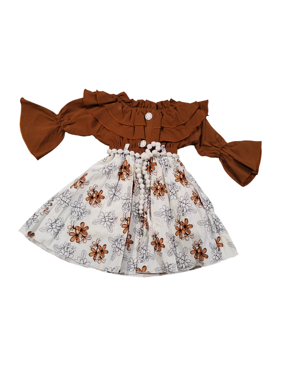 Trendy Off-Shoulder Floral Frock for Girls D.70/6 B.4197 Trendy Off-Shoulder Floral Frock for Girls D.70/6 B.4197