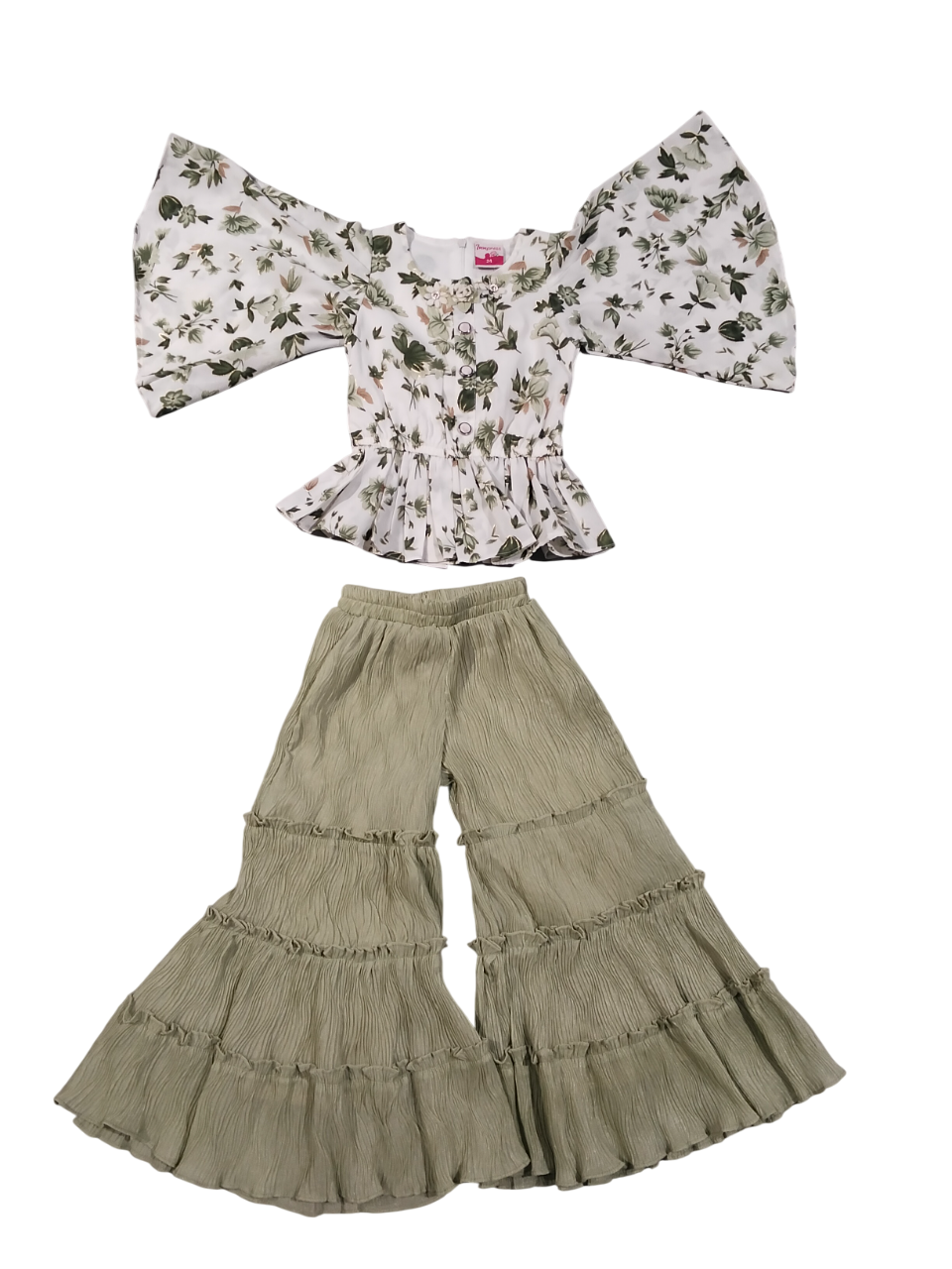Girls’ Floral Bell Sleeve Top with Layered Flared Palazzo Set D.74/6 B.4224 Girls’ Floral Bell Sleeve Top with Layered Flared Palazzo Set D.74/6 B.4224