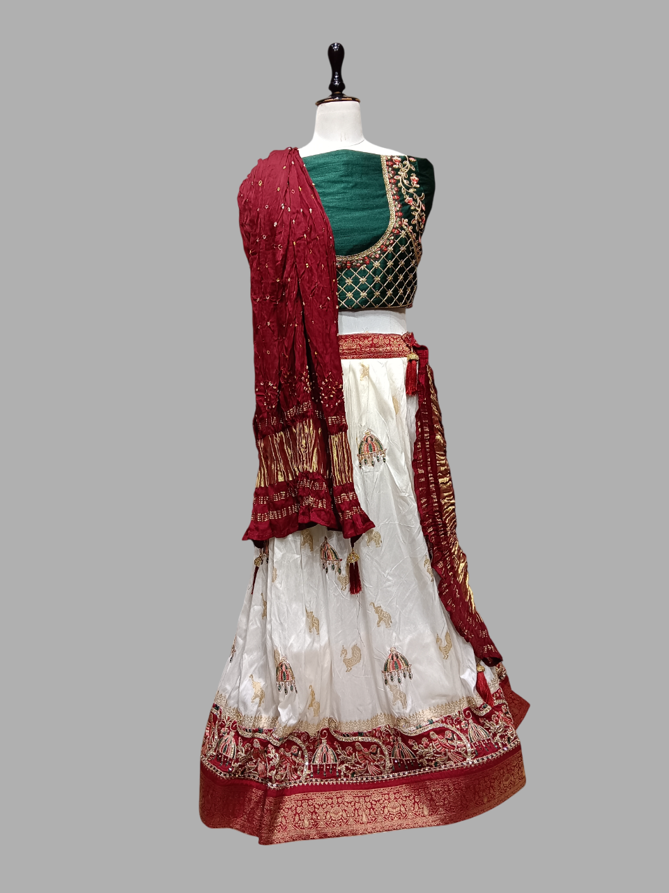 Elegant Bottle Green and Maroon Bridal Lehenga Choli Elegant Bottle Green and Maroon Bridal Lehenga Choli