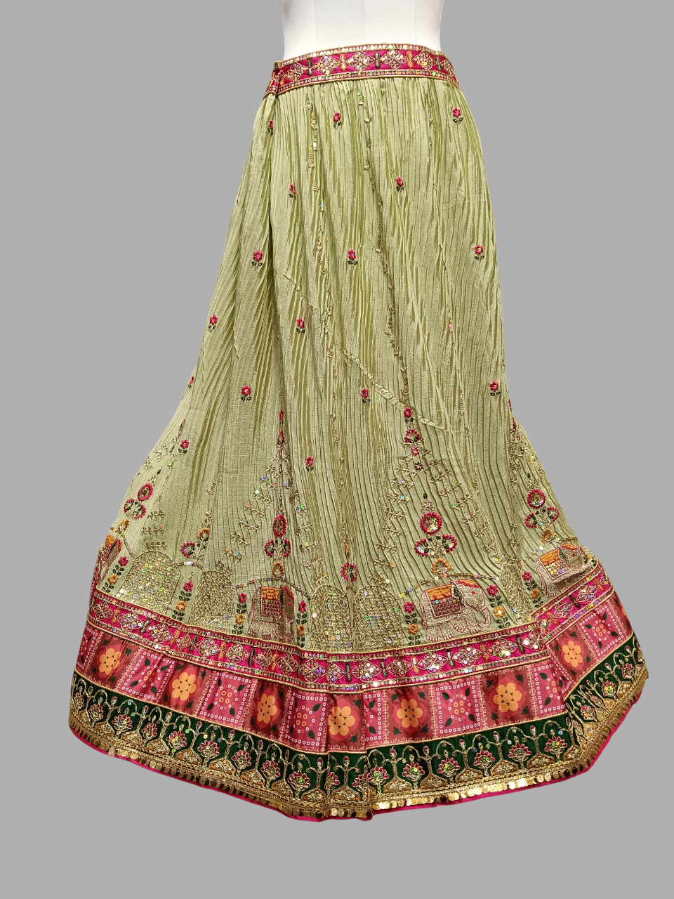 Pastel Green and Pink Embroidered Lehenga Choli Set D.280 Pastel Green and Pink Embroidered Lehenga Choli Set D.280