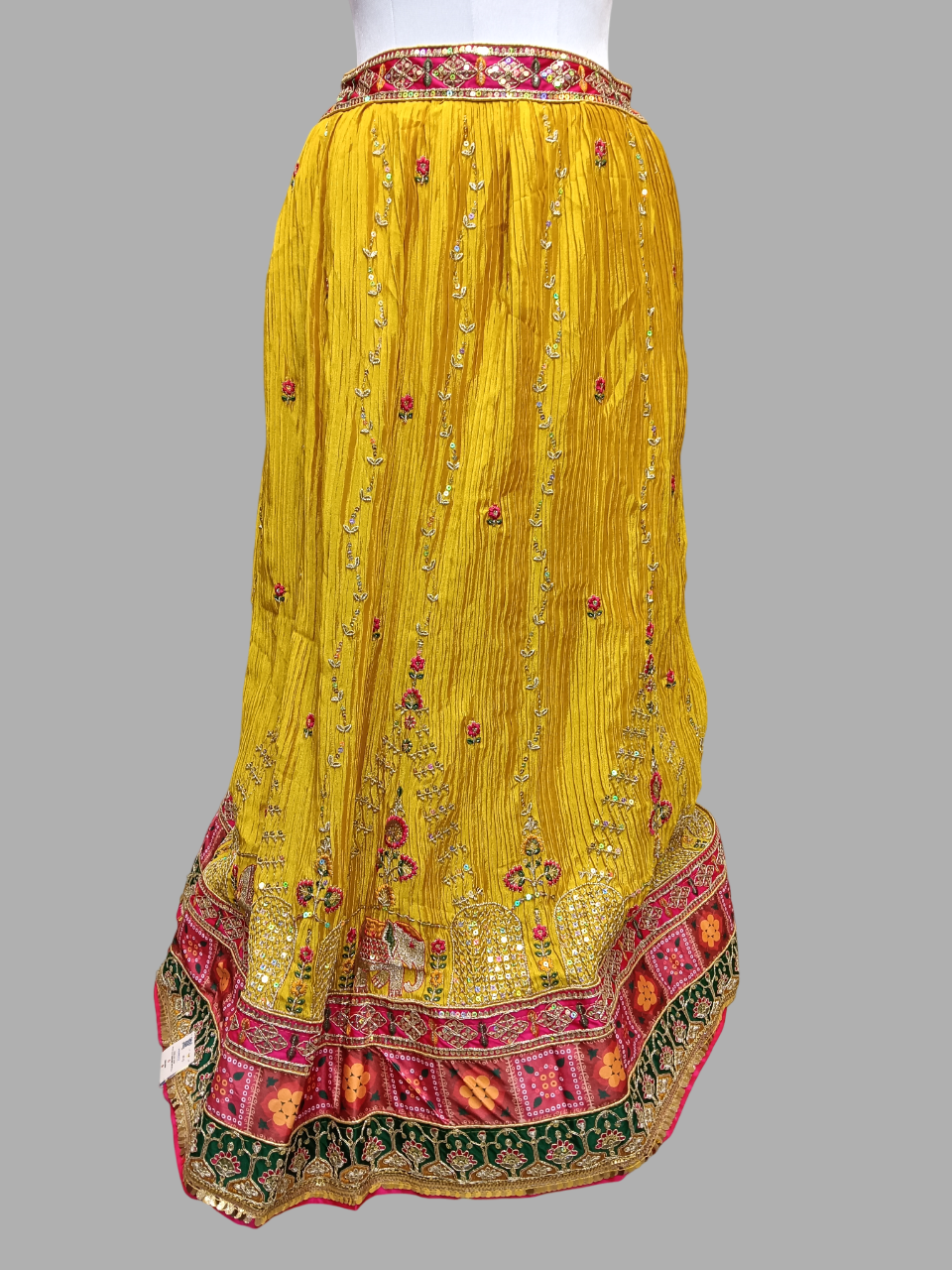 Designer Yellow Lehenga with Embroidered Yellow Blouse and Pink Bandhej Dupatta D280 Designer Yellow Lehenga with Embroidered Yellow Blouse and Pink Bandhej Dupatta D280