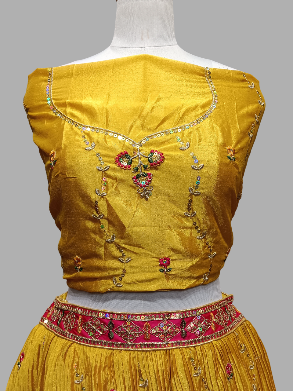 Designer Yellow Lehenga with Embroidered Yellow Blouse and Pink Bandhej Dupatta D280 Designer Yellow Lehenga with Embroidered Yellow Blouse and Pink Bandhej Dupatta D280