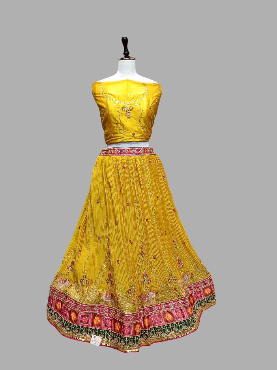 Designer Yellow Lehenga with Embroidered Yellow Blouse and Pink Bandhej Dupatta D280 Designer Yellow Lehenga with Embroidered Yellow Blouse and Pink Bandhej Dupatta D280