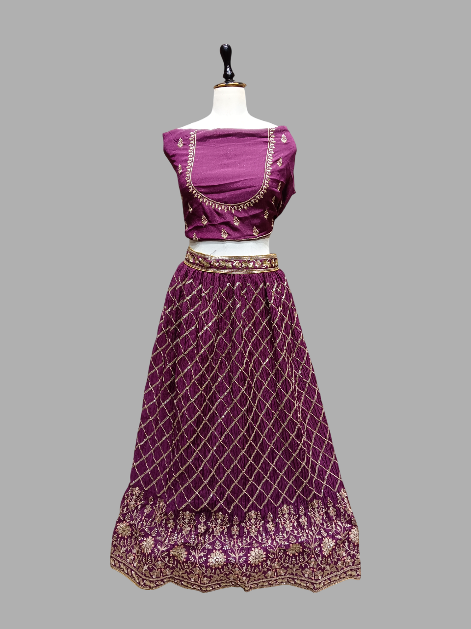 Royal Wine Embroidered Lehenga Choli Set with Mirror & Zari Work D310 Royal Wine Embroidered Lehenga Choli Set with Mirror & Zari Work D310