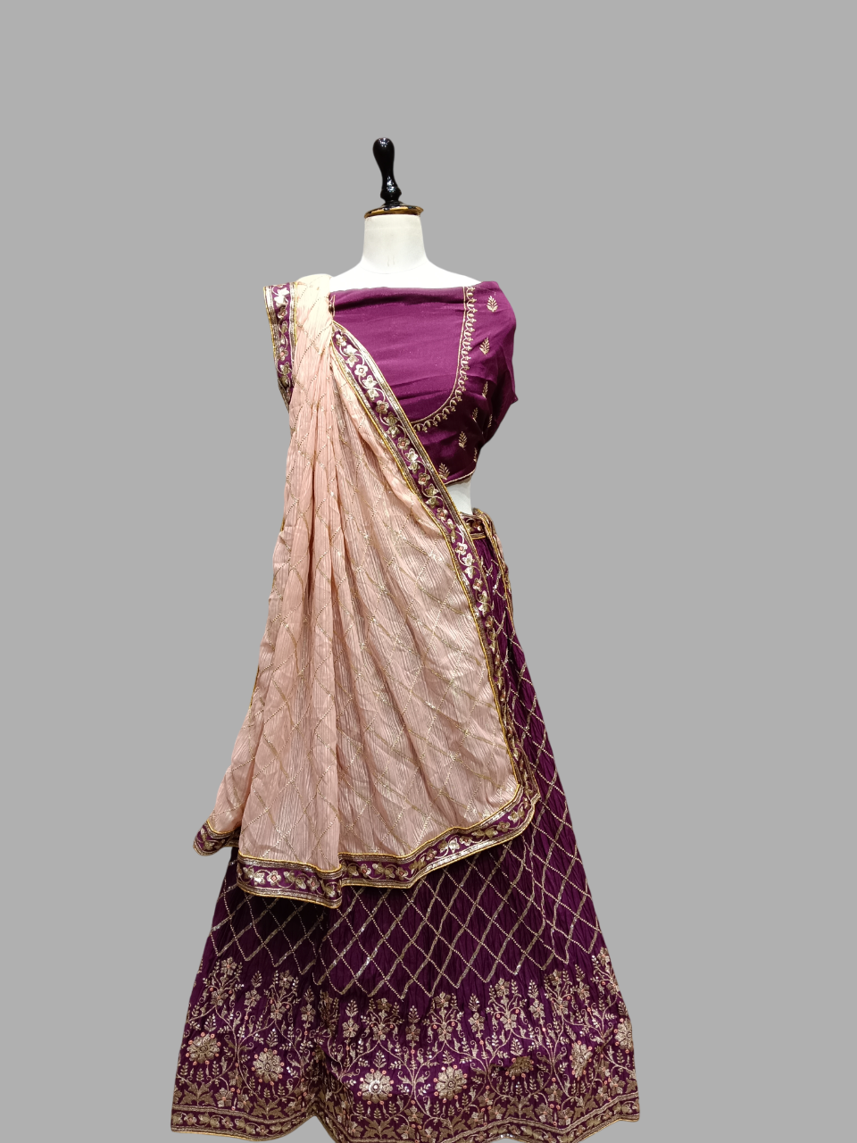 Royal Wine Embroidered Lehenga Choli Set with Mirror & Zari Work D310 Royal Wine Embroidered Lehenga Choli Set with Mirror & Zari Work D310