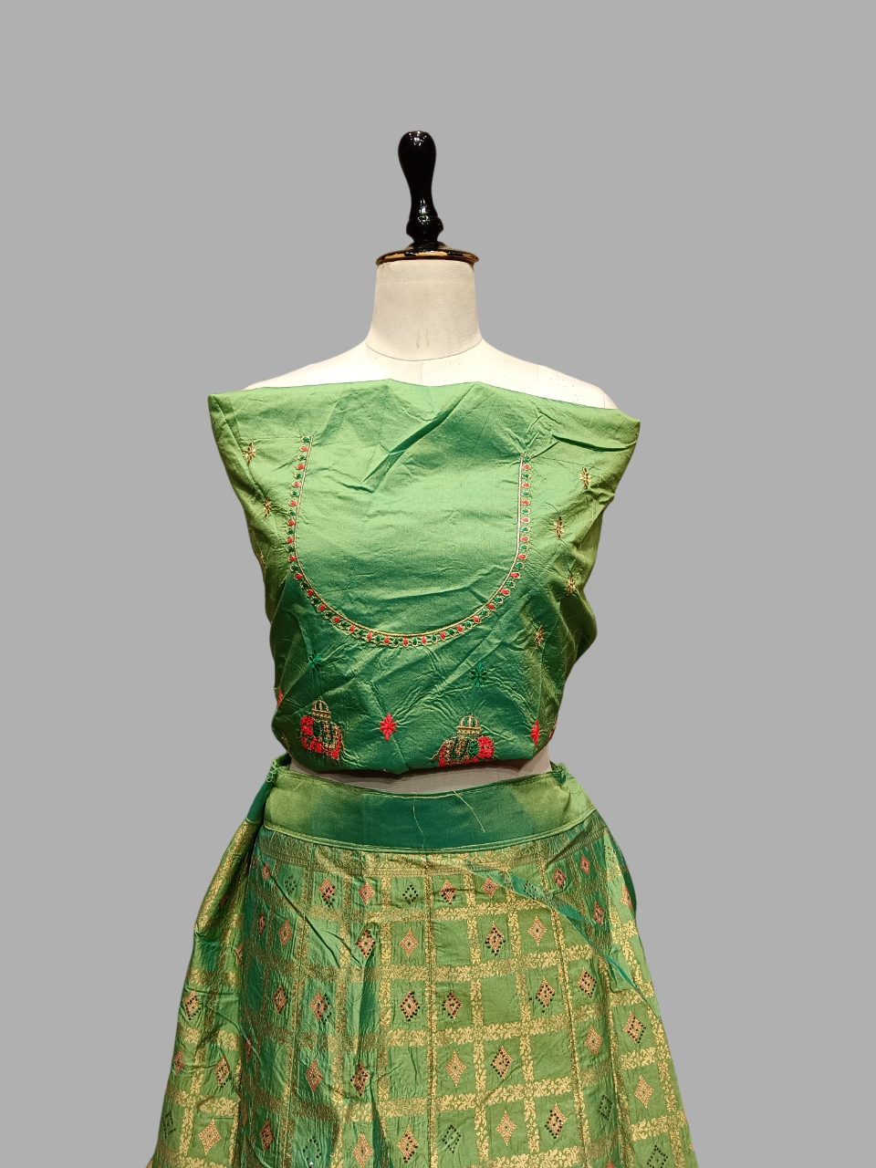 Green & Red Traditional Woven Lehenga Choli Set MF Green & Red Traditional Woven Lehenga Choli Set MF