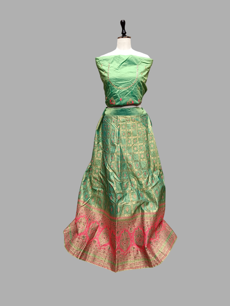 Green & Red Traditional Woven Lehenga Choli Set MF Green & Red Traditional Woven Lehenga Choli Set MF