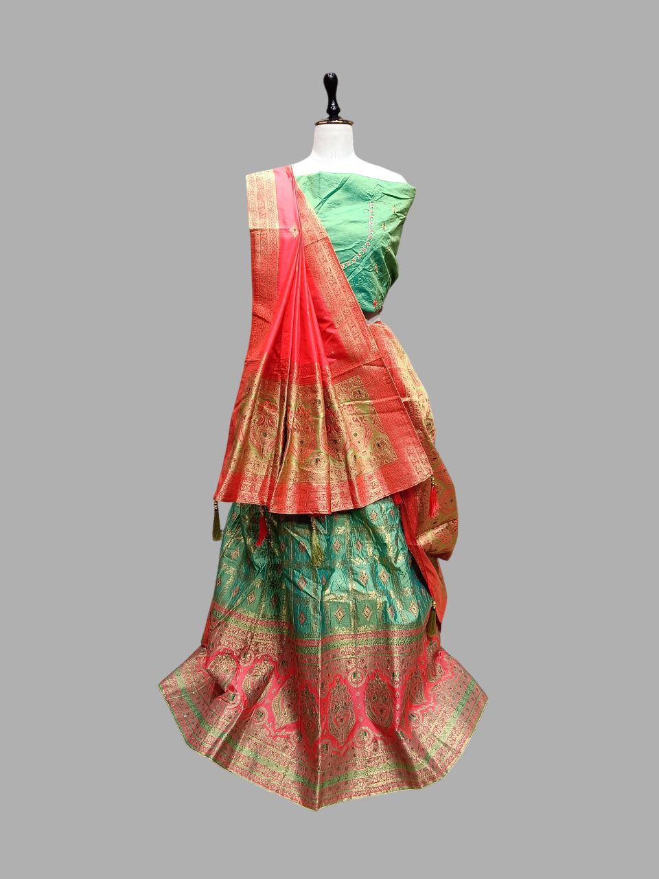 Green & Red Traditional Woven Lehenga Choli Set MF Green & Red Traditional Woven Lehenga Choli Set MF