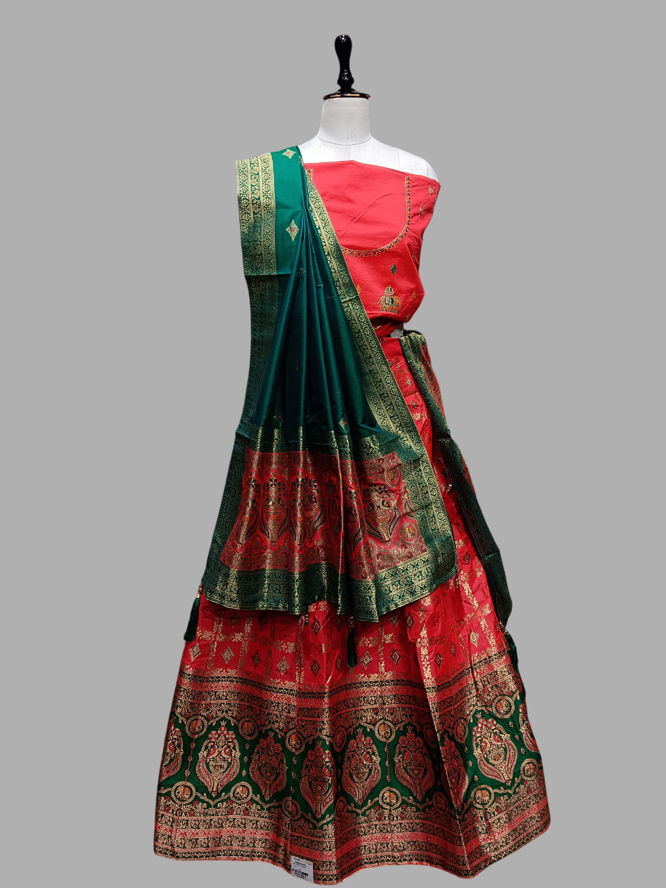 Red & Green Traditional Embroidered Lehenga Choli Set MF Red & Green Traditional Embroidered Lehenga Choli Set MF