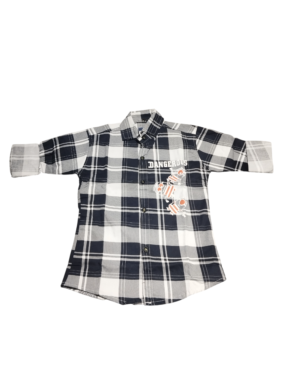 Boys Navy Blue & White Checkered Shirt D.16/8 B.5188 Boys Navy Blue & White Checkered Shirt D.16/8 B.5188