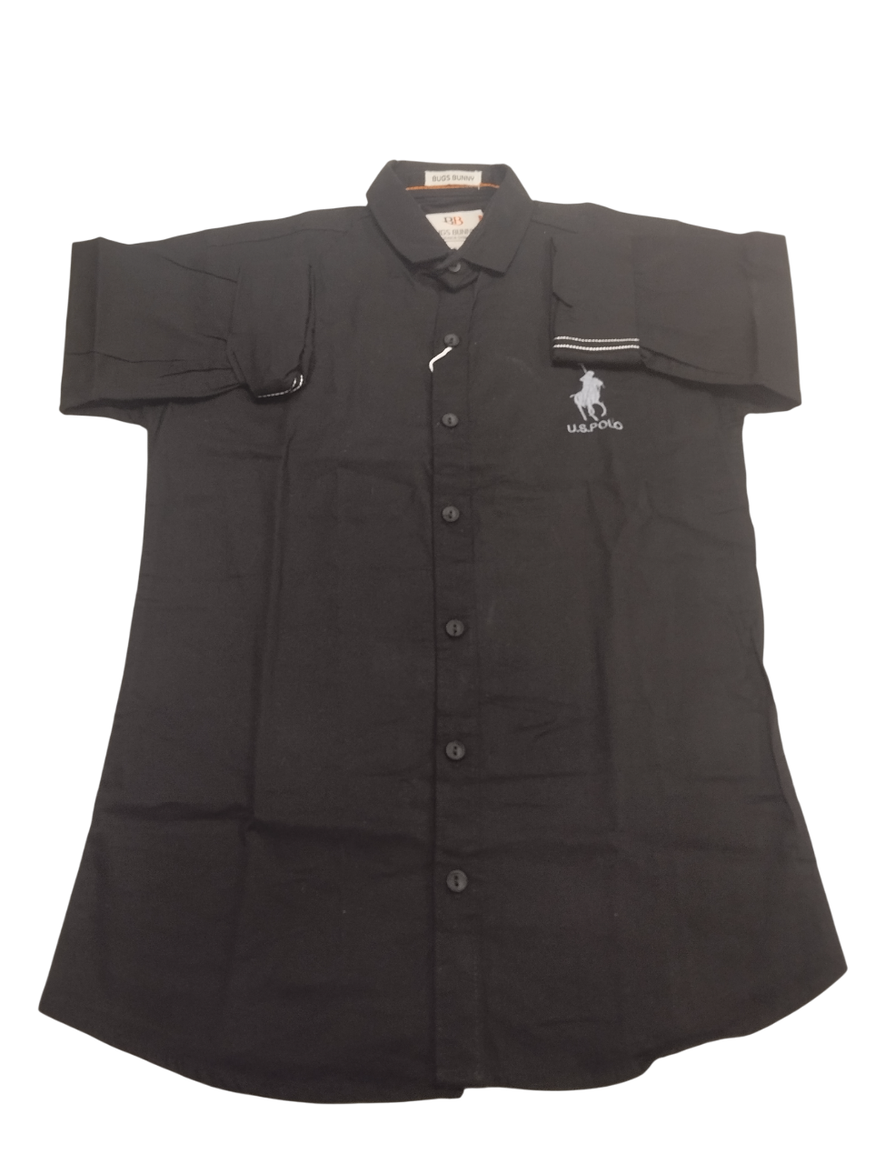 BUSS BUNNY Men's Black Short-Sleeve Button-Up Shirt D.1.9081 B.5399 BUSS BUNNY Men's Black Short-Sleeve Button-Up Shirt D.1.9081 B.5399