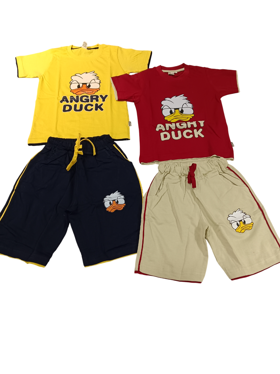 Kids "Angry Duck" Cartoon Print T-Shirt and Shorts pair D.28.515A B.2214 Kids "Angry Duck" Cartoon Print T-Shirt and Shorts pair D.28.515A B.2214