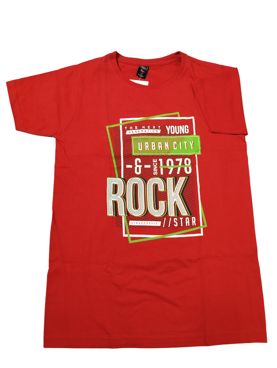 Red T-shirt: "Urban Rock Star Graphic Tee" D.9/12 B.9899 Red T-shirt: "Urban Rock Star Graphic Tee" D.9/12 B.9899