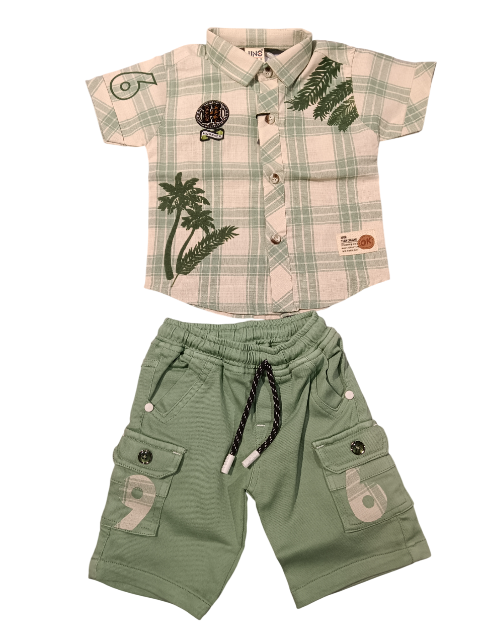 Boys' Tropical Plaid Shirt & Cargo Shorts Set D.15.10111 B.2927 Boys' Tropical Plaid Shirt & Cargo Shorts Set D.15.10111 B.2927