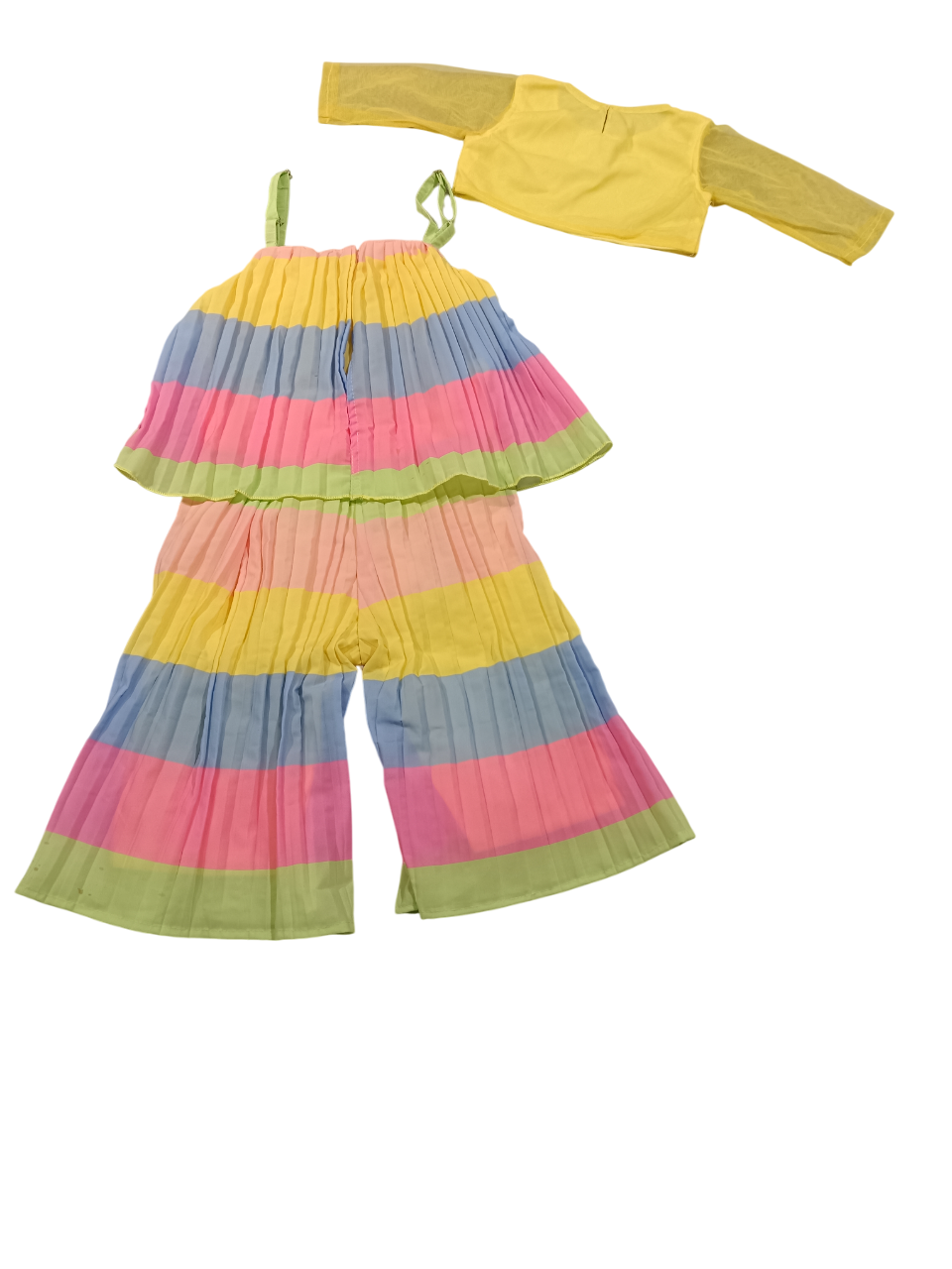 Girls' Multicolor Pleated Palazzo Set with Yellow Shrug (2-Piece Set) D.26.J510Y B.8935 Girls' Multicolor Pleated Palazzo Set with Yellow Shrug (2-Piece Set) D.26.J510Y B.8935