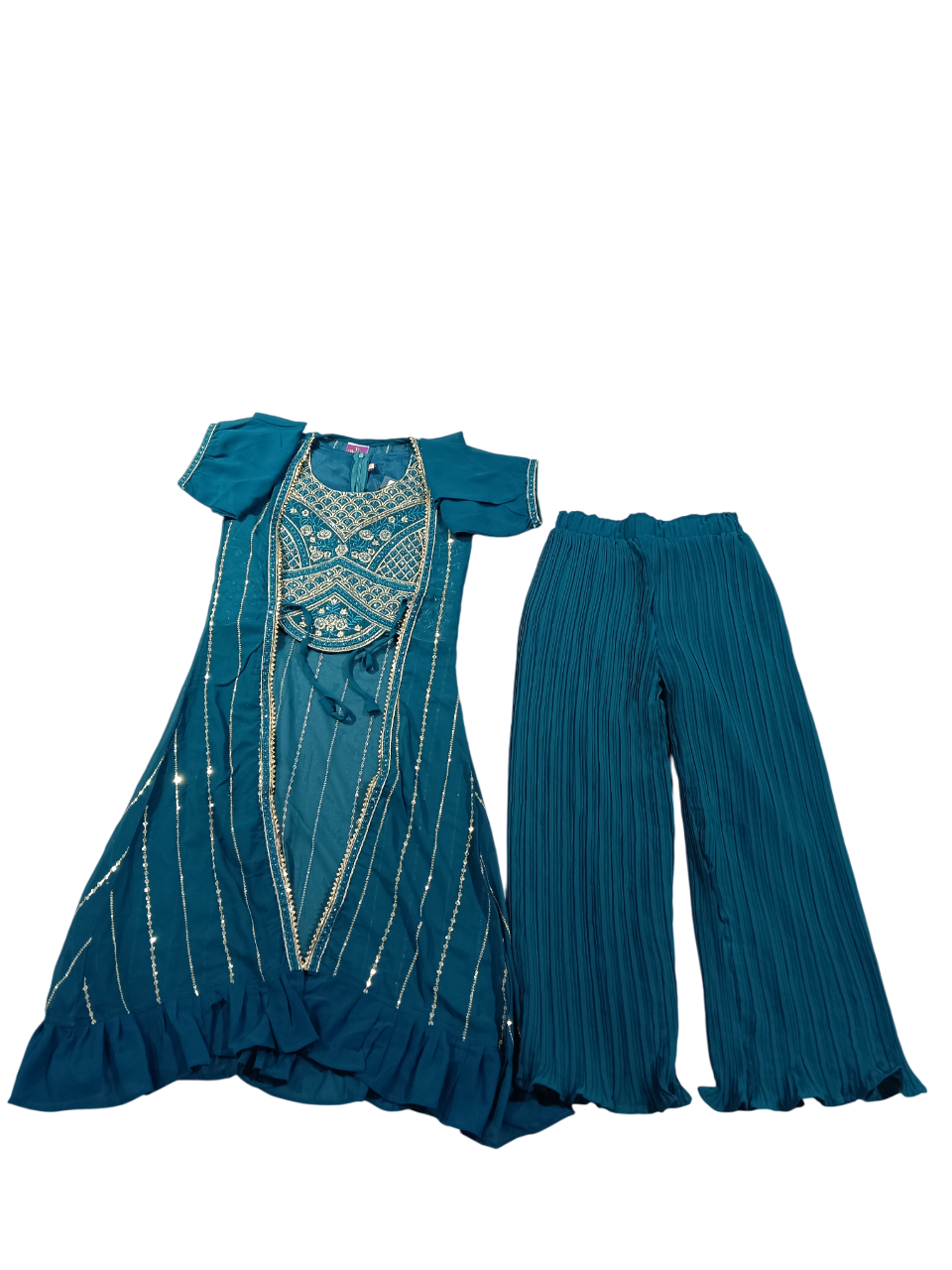 Girls 3-Piece Indo-Western Palazzo Set โ Teal Blue D.22.FS105G B.8917 Girls 3-Piece Indo-Western Palazzo Set โ Teal Blue D.22.FS105G B.8917