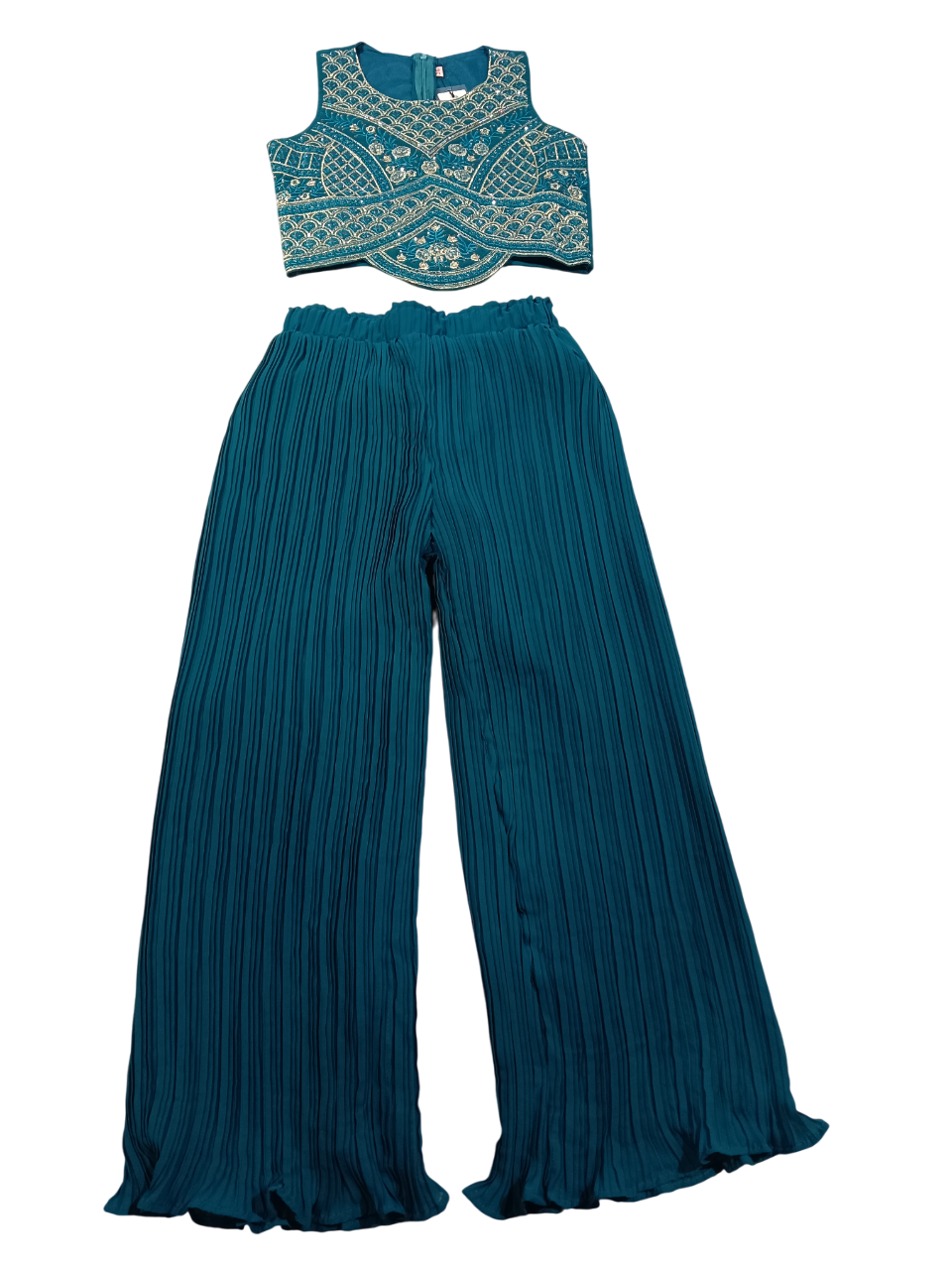 Girls 3-Piece Indo-Western Palazzo Set โ Teal Blue D.22.FS105G B.8917 Girls 3-Piece Indo-Western Palazzo Set โ Teal Blue D.22.FS105G B.8917