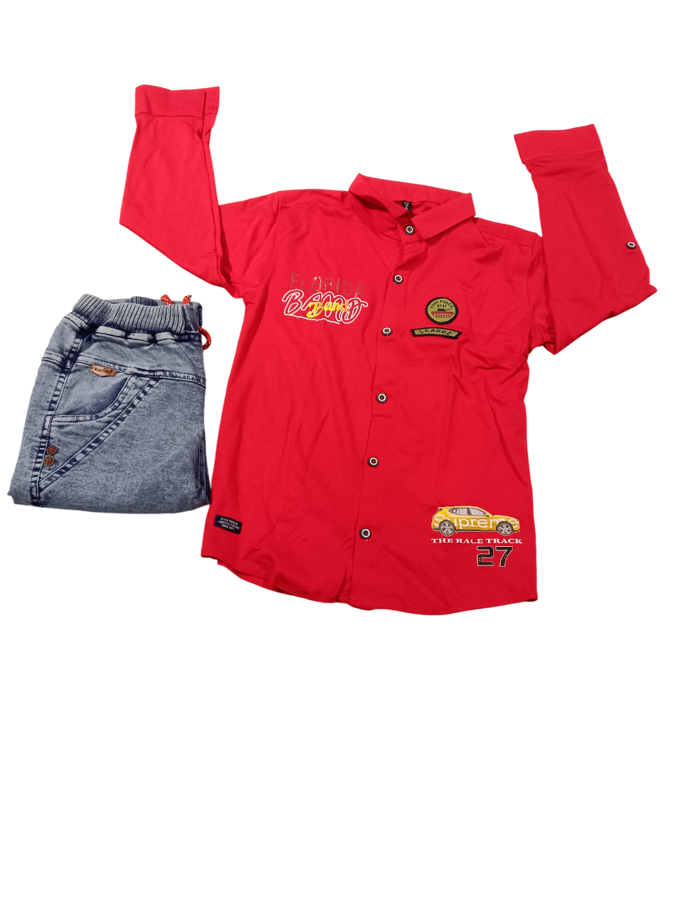 Boys’ Racing Style Shirt & Jeans Set D.3/6 B.3799 Boys’ Racing Style Shirt & Jeans Set D.3/6 B.3799