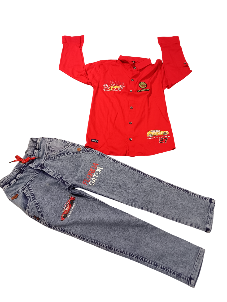Boys’ Racing Style Shirt & Jeans Set D.3/6 B.3799 Boys’ Racing Style Shirt & Jeans Set D.3/6 B.3799