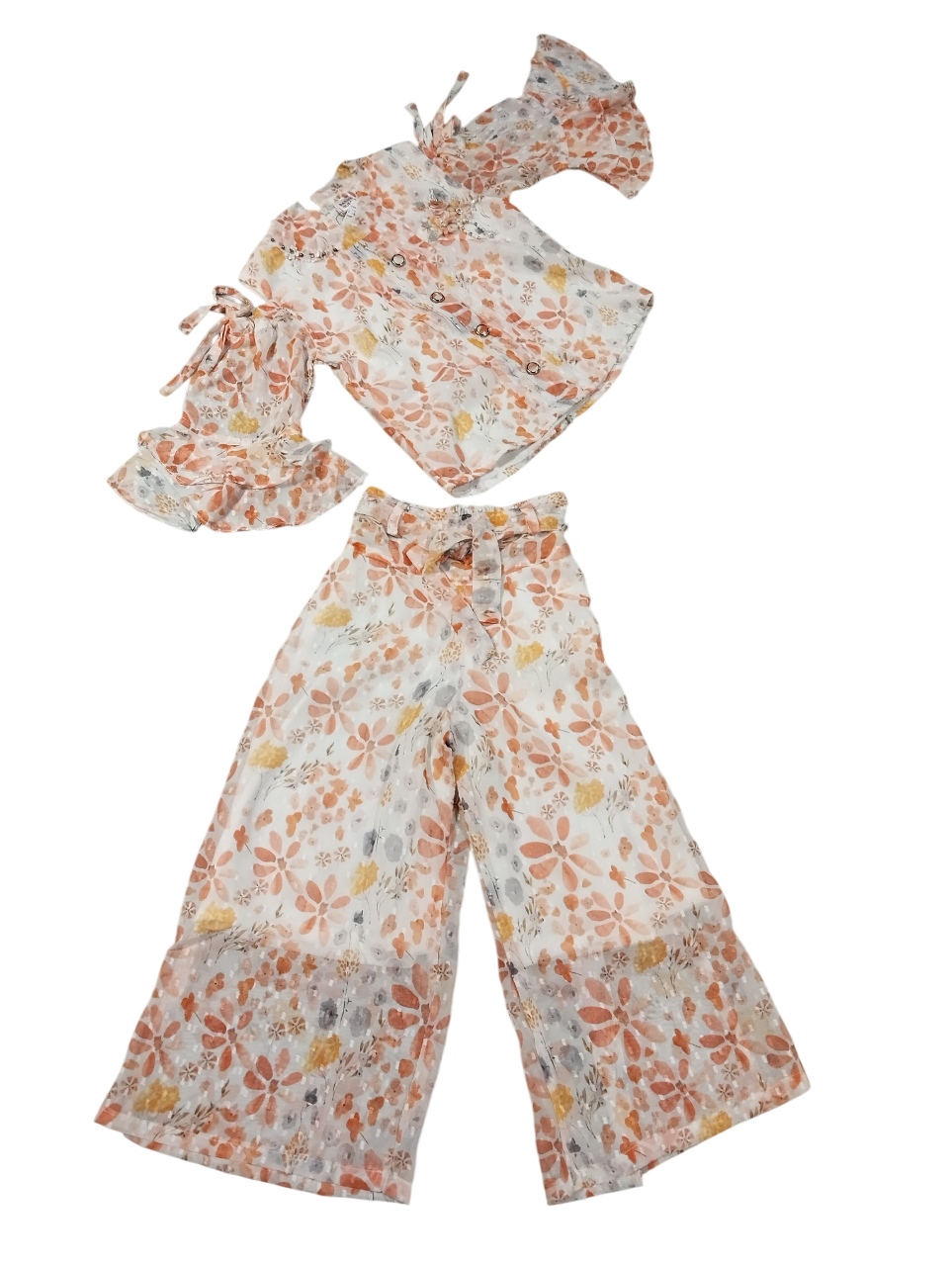 Chic Floral Printed Girls' Cold-Shoulder Co-Ord Set D.6.2047 B.3679 Chic Floral Printed Girls' Cold-Shoulder Co-Ord Set D.6.2047 B.3679