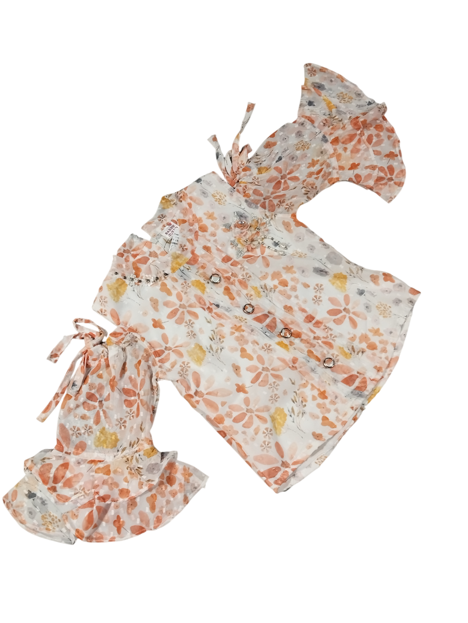 Chic Floral Printed Girls' Cold-Shoulder Co-Ord Set D.6.2047 B.3679 Chic Floral Printed Girls' Cold-Shoulder Co-Ord Set D.6.2047 B.3679