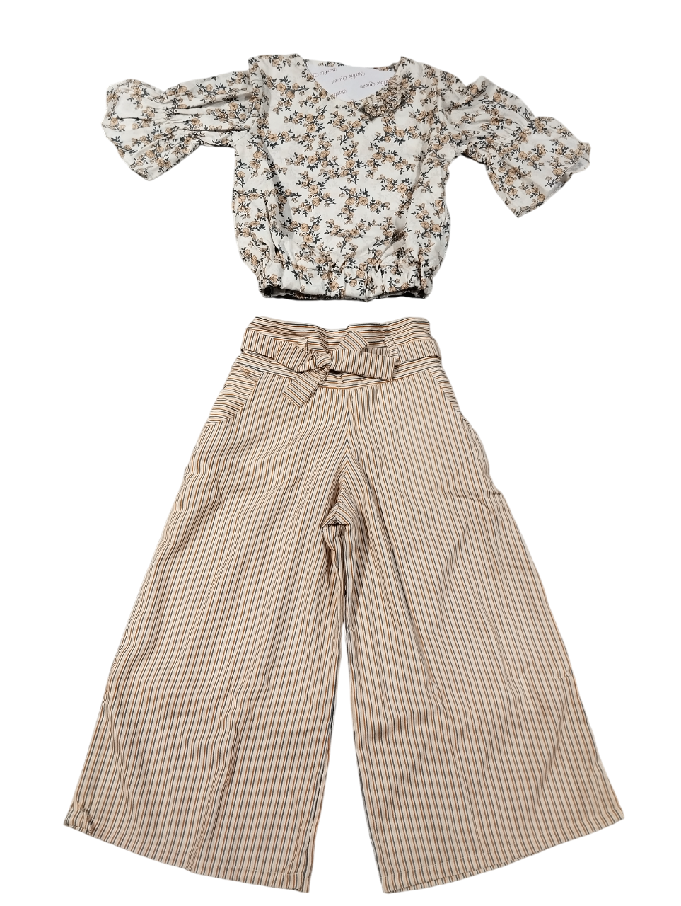 Floral Printed Top with Striped Palazzo Girls' Co-Ord Set D.4.2048 B.3668 Floral Printed Top with Striped Palazzo Girls' Co-Ord Set D.4.2048 B.3668
