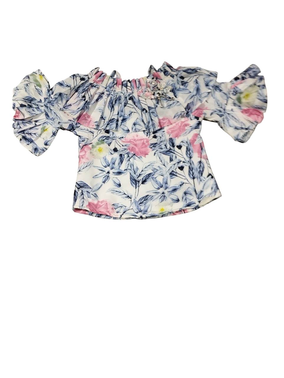 Blush Garden Off-Shoulder Top & White Floral Palazzo Set D.9/6 B.4519 Blush Garden Off-Shoulder Top & White Floral Palazzo Set D.9/6 B.4519