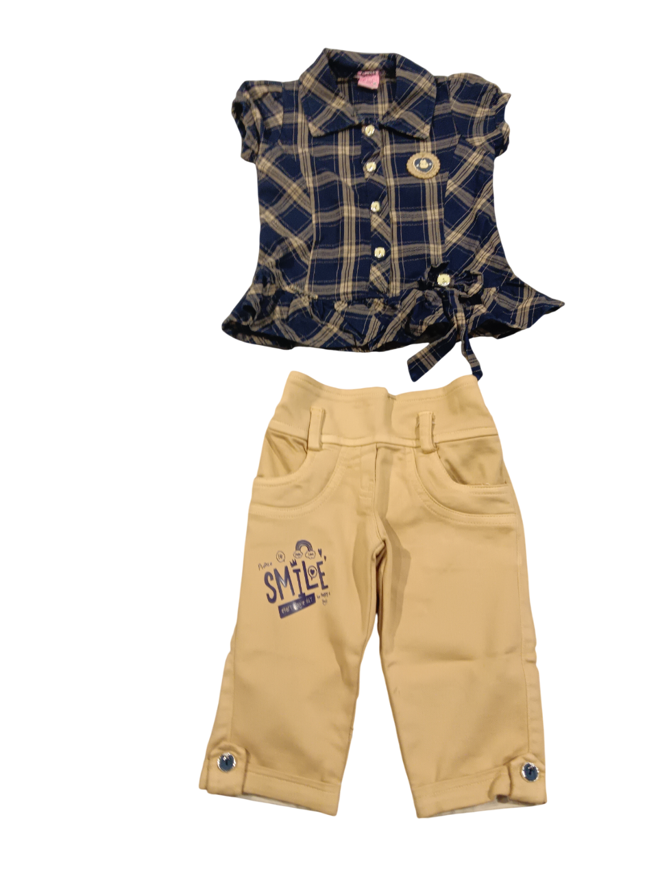 Kids Checked Shirt & Cream Pant Set Kids Checked Shirt & Cream Pant Set