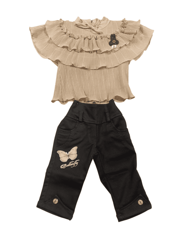 Stylish Baby Girl Ruffle Top & Printed Black Pants Set D.8628 Stylish Baby Girl Ruffle Top & Printed Black Pants Set D.8628