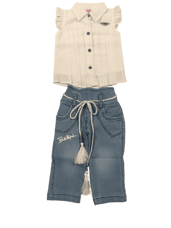 Elegant Baby Girl White Shirt & Stylish Denim Look Pant Set D.8877A Elegant Baby Girl White Shirt & Stylish Denim Look Pant Set D.8877A