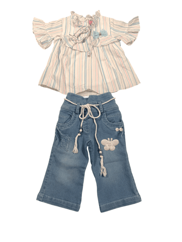 Cute Baby Girl Striped Top & Butterfly Patch Denim Pant Set D.7631 Cute Baby Girl Striped Top & Butterfly Patch Denim Pant Set D.7631