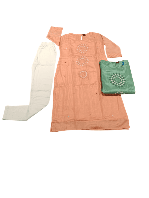 Peach & Mint Green Embroidered Kurti Set D.5.3585 Peach & Mint Green Embroidered Kurti Set D.5.3585