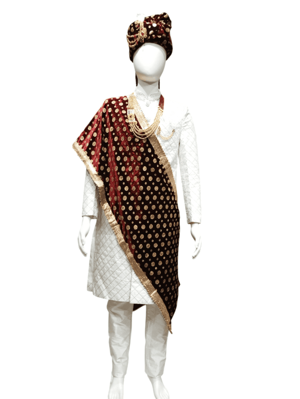 Royal Ivory Mirror Embroidered Sherwani D.SL045 B.1882 Royal Ivory Mirror Embroidered Sherwani D.SL045 B.1882