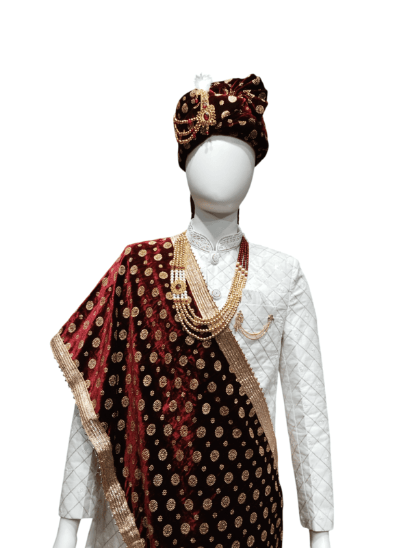 Royal Ivory Mirror Embroidered Sherwani D.SL045 B.1882 Royal Ivory Mirror Embroidered Sherwani D.SL045 B.1882