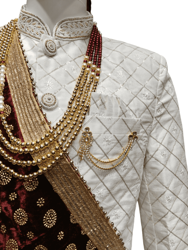 Royal Ivory Mirror Embroidered Sherwani D.SL045 B.1882 Royal Ivory Mirror Embroidered Sherwani D.SL045 B.1882